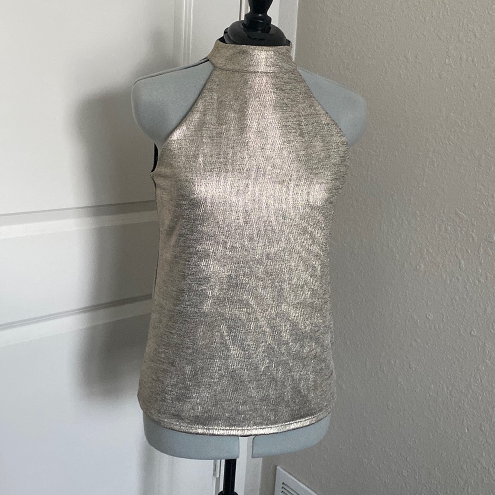 White House Black Market Gold Metallic High Neck Halter Size S